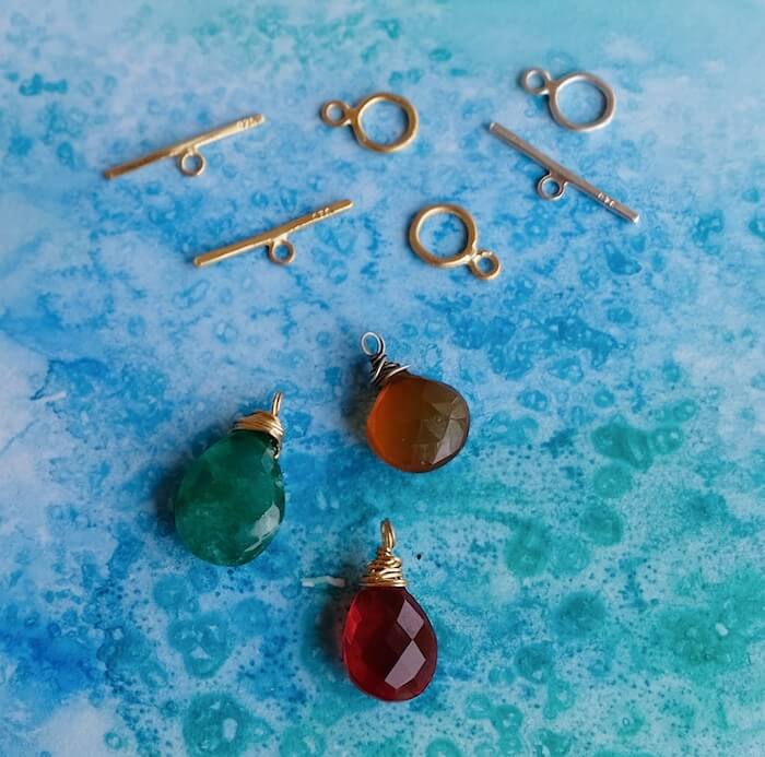 New gemstone pendants with green onyx, ruby red quartz and citrine.