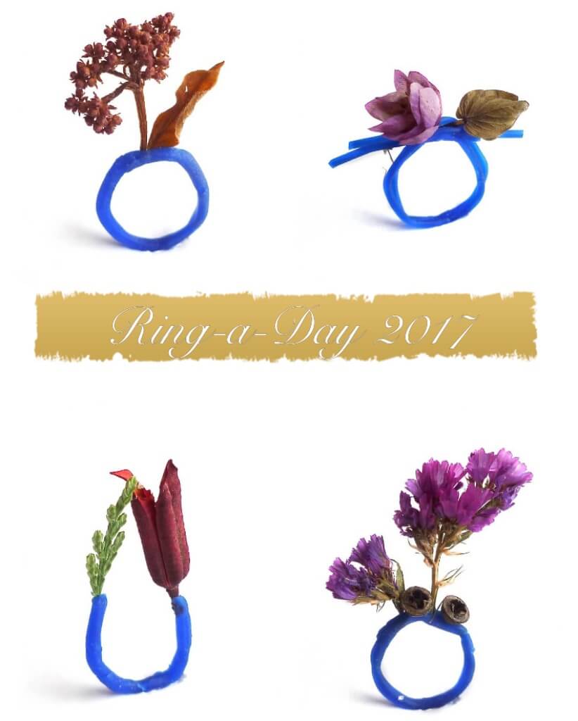 ...plus some rings of the more experimental kind! They are made with wax, dried seeds, flowers and leaves. I have also made "rings" emdroidered on fabric or made out of weaved yarn.