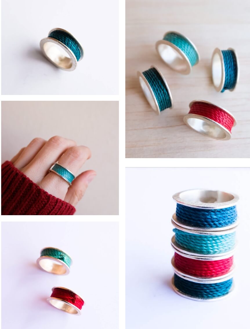 Spool ring with an updated look, more colour options and sturdier cords.