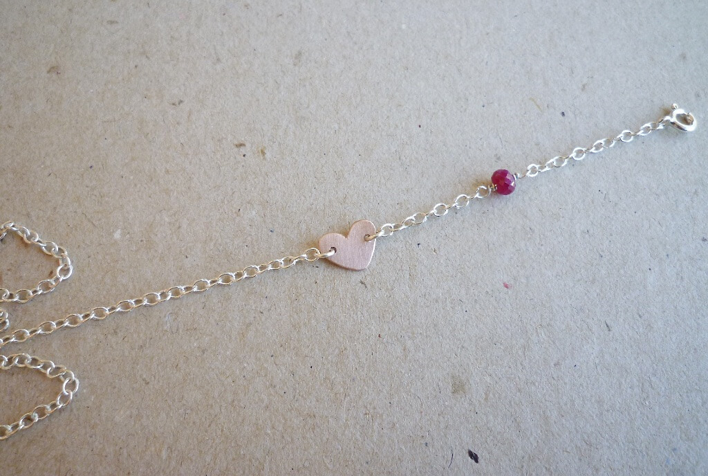 14k rose gold heart & ruby chain bracelet for newborn baby.