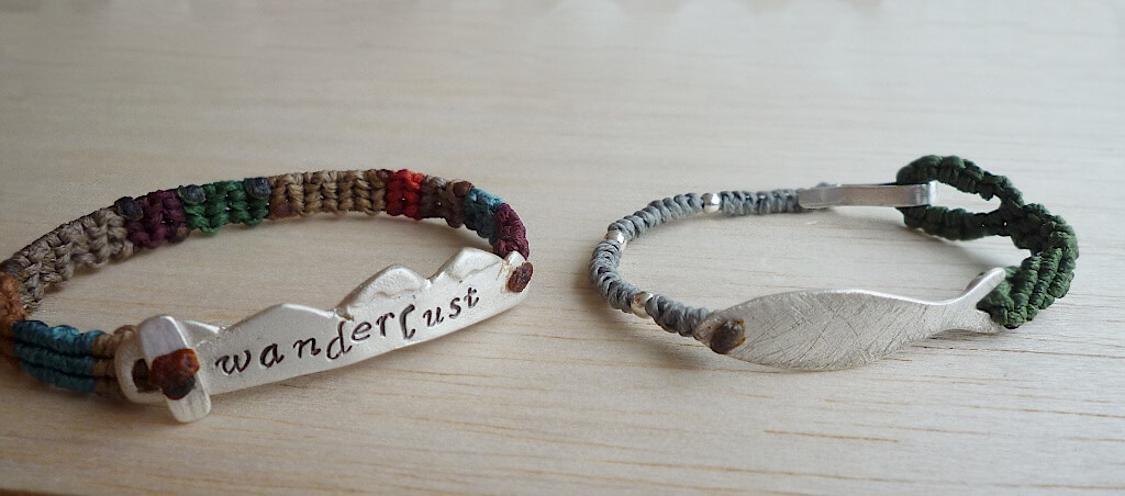 "Fish" & "Wanderlust" macrame bracelets.