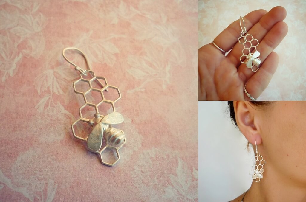 One more sterling silver honeycomb and bee single earring.