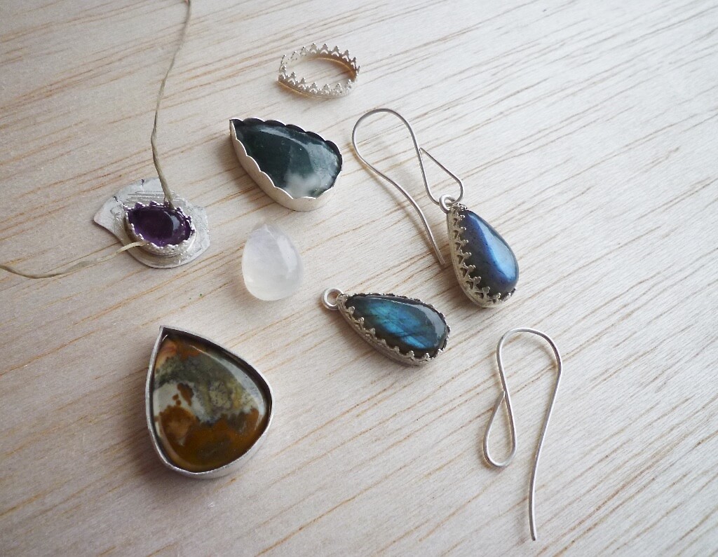 Making bezels and playing with gemstones.