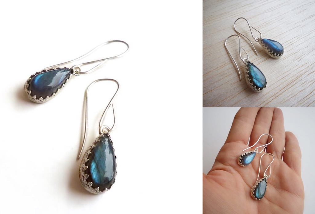 The first of the new gemstone pieces is this pair of labradorite drop earrings.