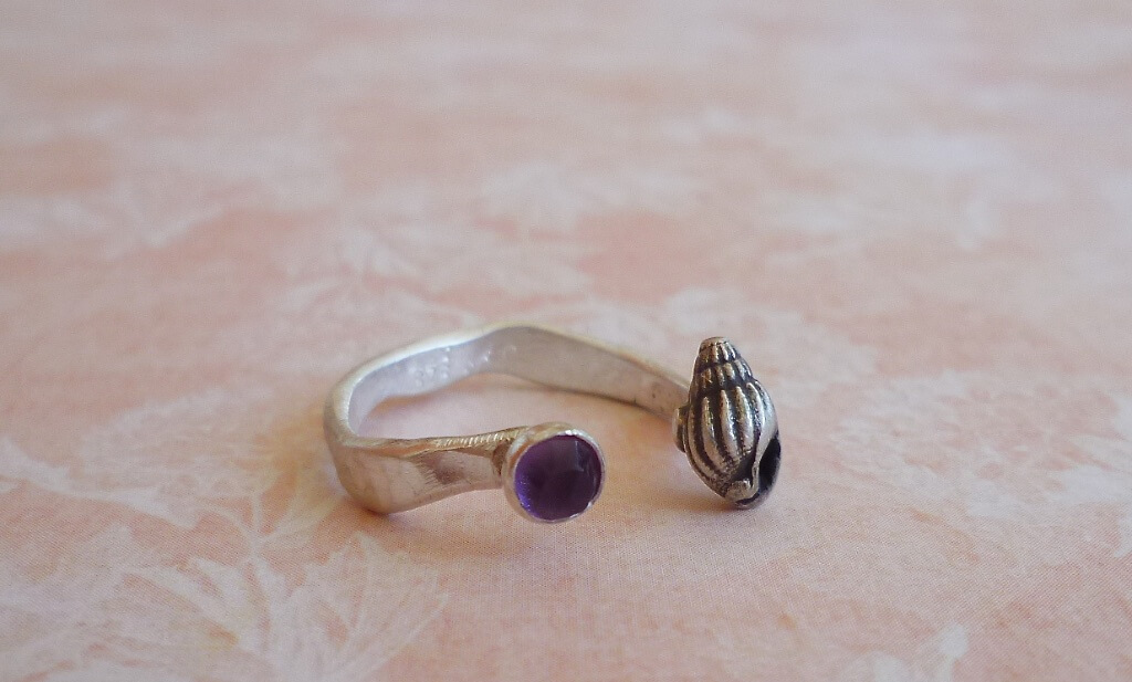 Custom seashell ring with amethyst.