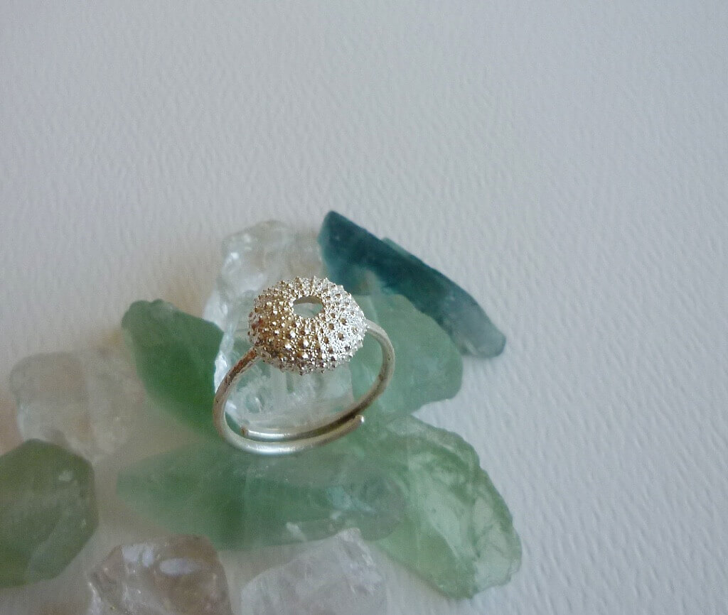 Adjustable sterling silver sea urchin ring.