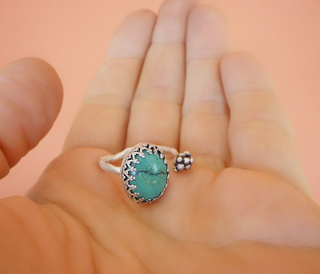New seedpod ring with turquoise.