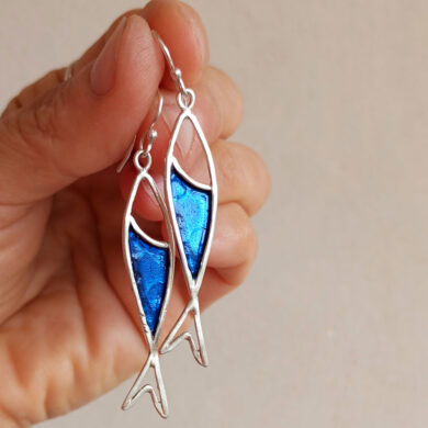 Blue Sterling Silver Fish Earrings