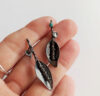 Asymmetrical Leaf Earrings with Turquoise – Oxidised Sterling Silver Botanical