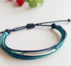 Adjustable Blue Cord Bracelet with Sterling Silver Tube