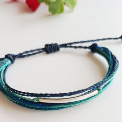Adjustable Blue Cord Bracelet with Sterling Silver Tube