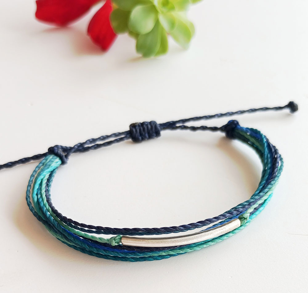 Adjustable Blue Cord Bracelet with Sterling Silver Tube - Image 3